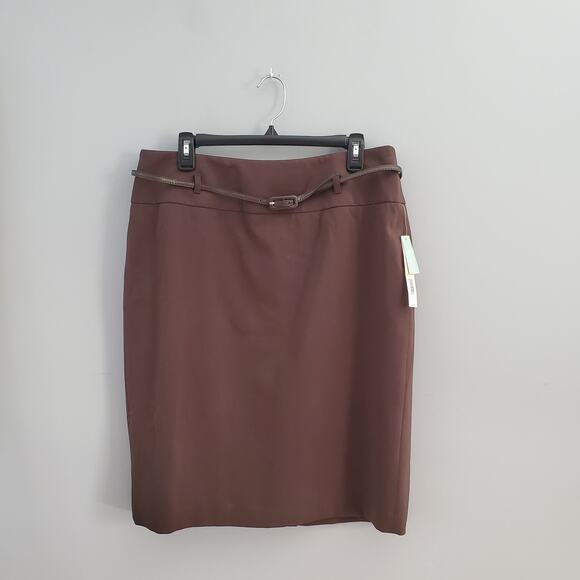 Apt. 9 Stretch Brown Straight Pencil Belted Skirt 14 - Picture 1 of 4